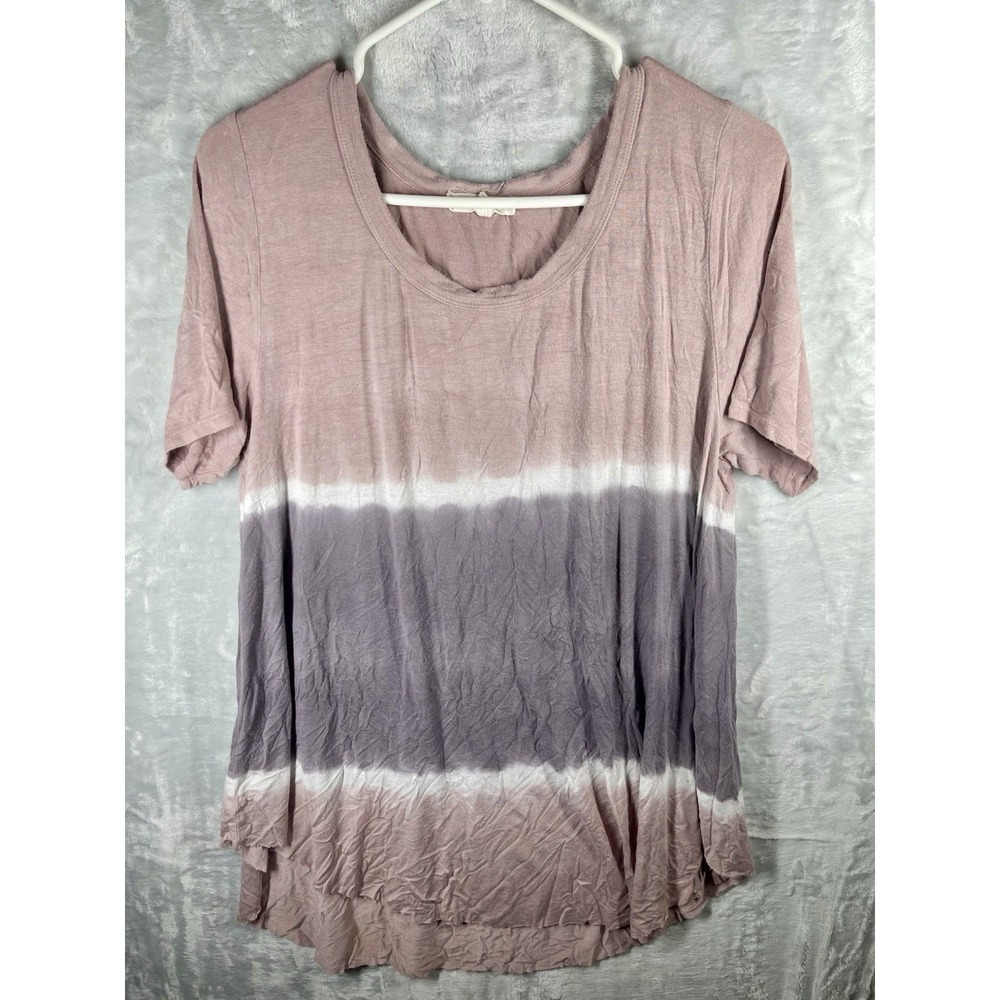 indigo thread Women's T Shirt Top Large L Pink Purple Tie Dye Flowy Raw Hem